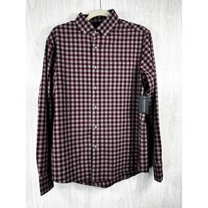 Mizzen Main City Flannel Shirt M Trim Burgundy White NWT Stretch Performance